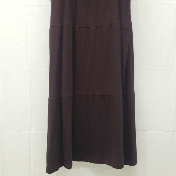 Nap House Dress Shirred Bodice Long Calf Length Dark Brown Shift Style Milkmaid - Picture 7 of 8